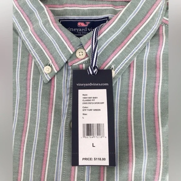Vineyard Vines Stripe Oxford-Whale Logo Long Sleeve Shirt-NWT - Picture 2 of 10